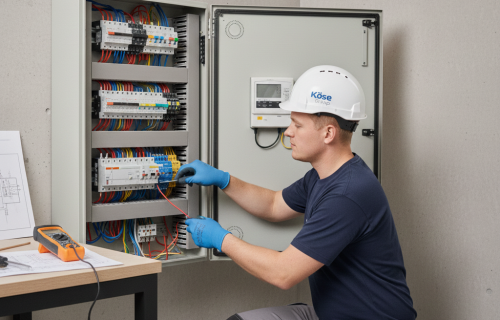 Medewerker Köse Groep is groepenkast aan het plaatsen.